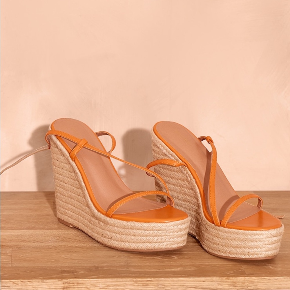 Orange ROUND TOE ASYMMETRIC STRAP
ESPADRILLE HIGH WEDGES